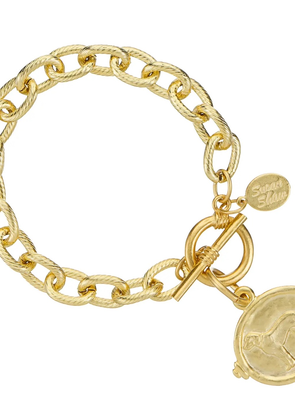 Gold-Tone Rope Link Bracelet with retriever charm and Toggle Clasp
